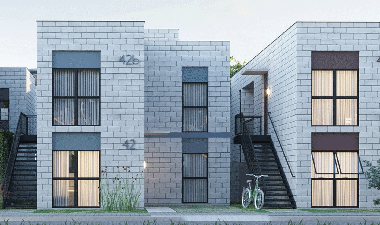 Modern affordable housing units in Brazil, representing the type of properties available through the MCMV program.