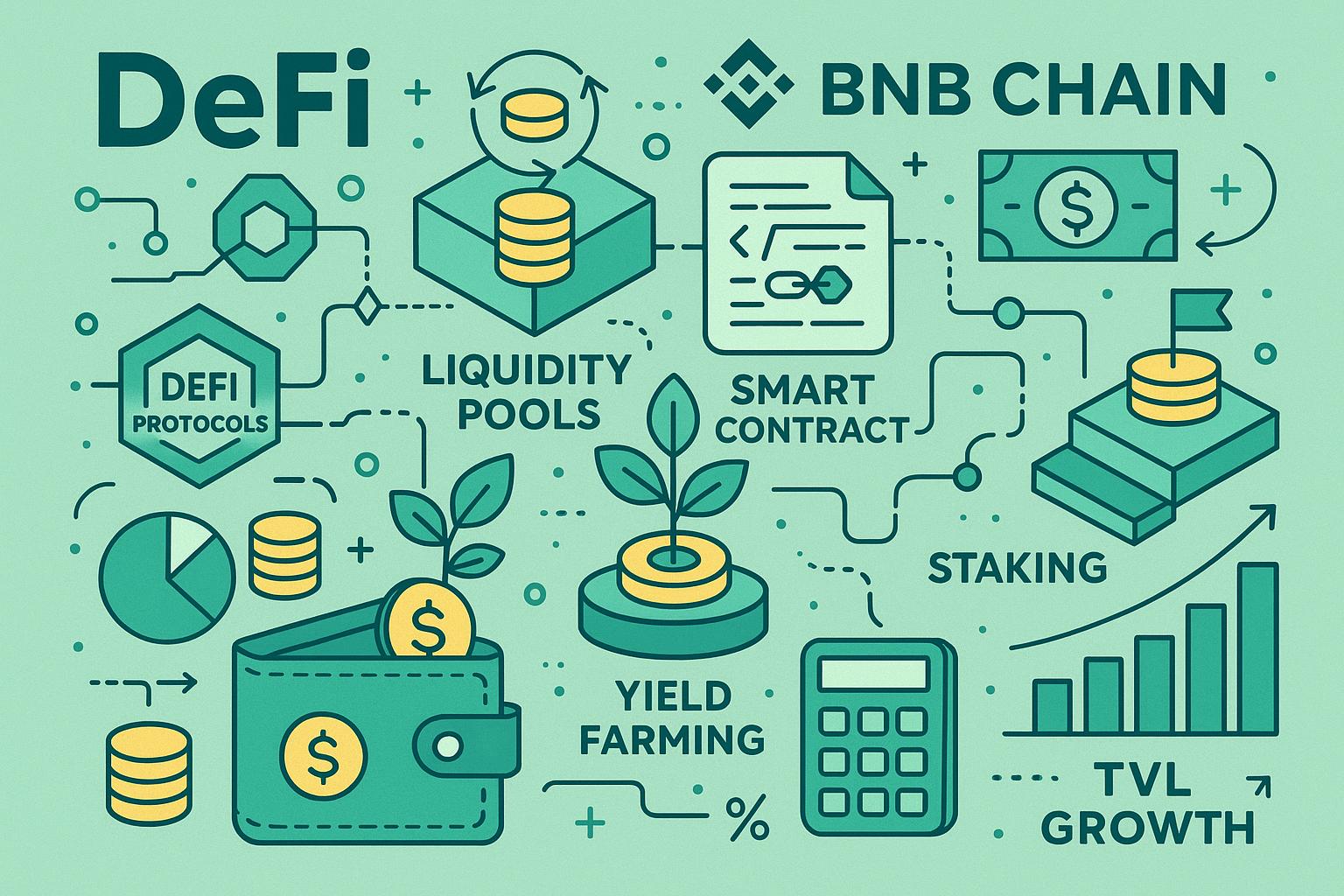 Illustration showing the growth of DeFi on the BNB Chain.