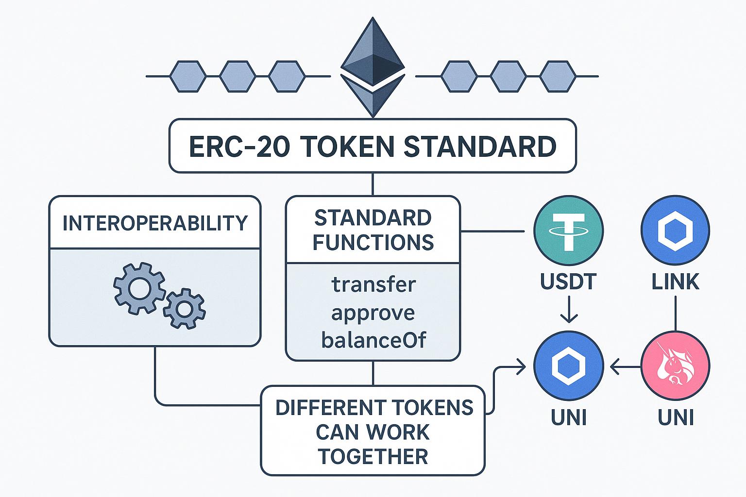 Illustration explaining the ERC-20 token standard.